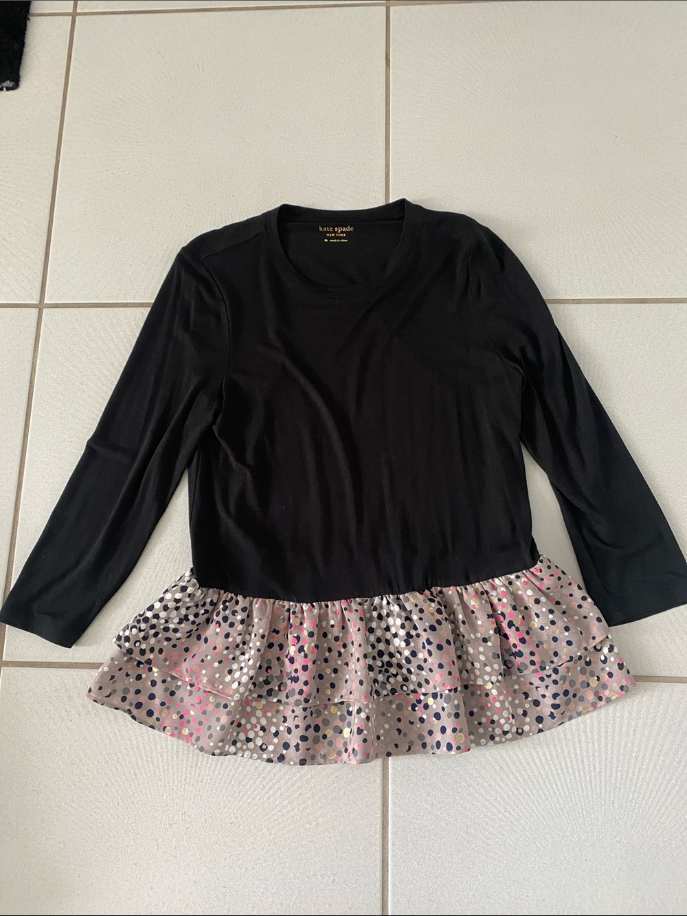 kate spade Black Broome Stret Soirée Polka Dot multi media peplum top Medium